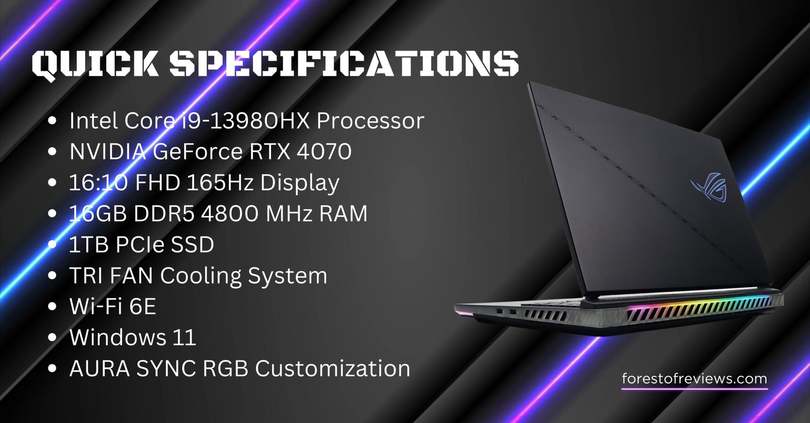ASUS ROG Strix G16 (2023) QUICK SPECIFICATIONS